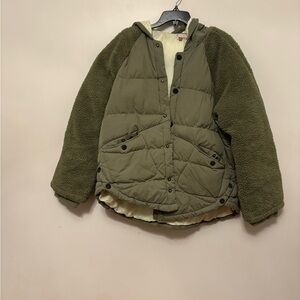 Olive Green Quilted Jacket with Fleece Sleeves